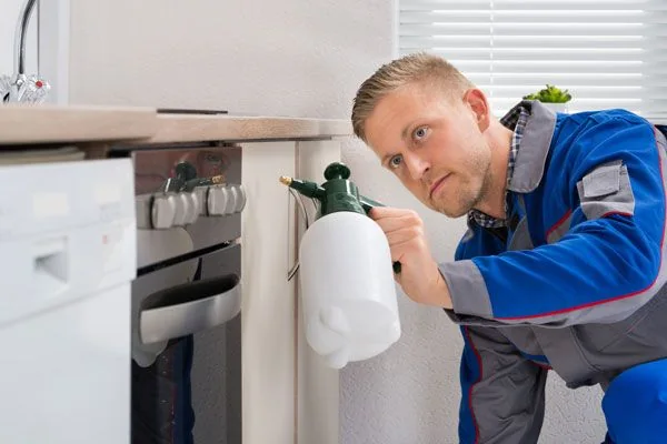 Commercial pest control technician treating a workplace